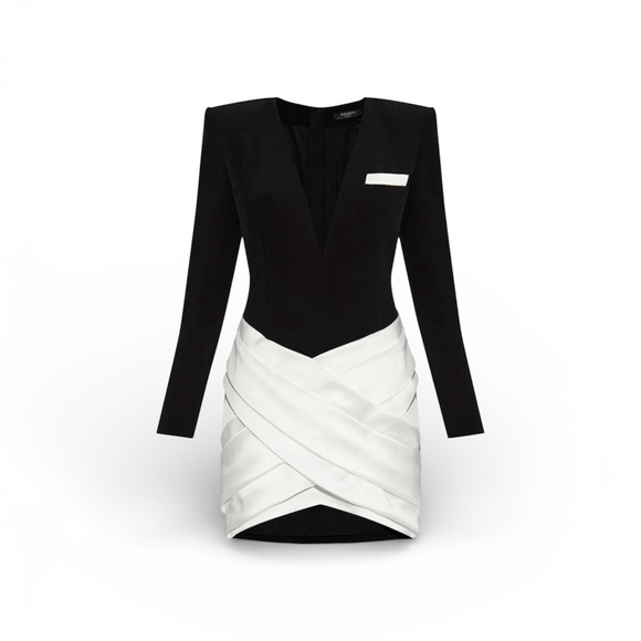 BalmainPlunging Twisted Crepe Satin Mini Tailored Dress